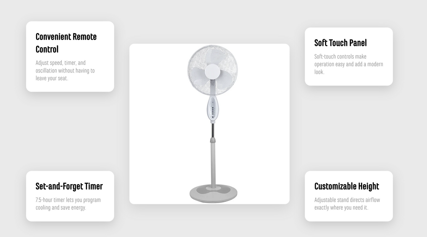 2x Sheffield Height Adjustable Pedestal Fan w/ Remote Control Oscillating Self Standing in White