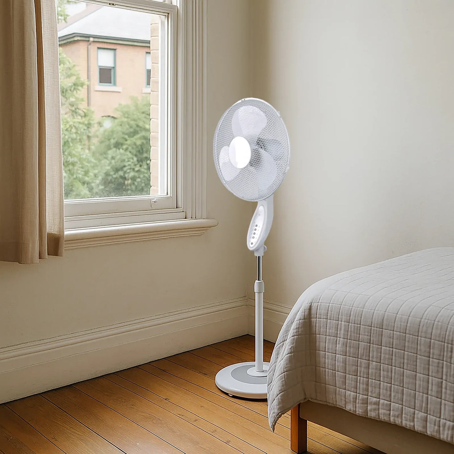 2x Sheffield Height Adjustable Pedestal Fan w/ Remote Control Oscillating Self Standing in White