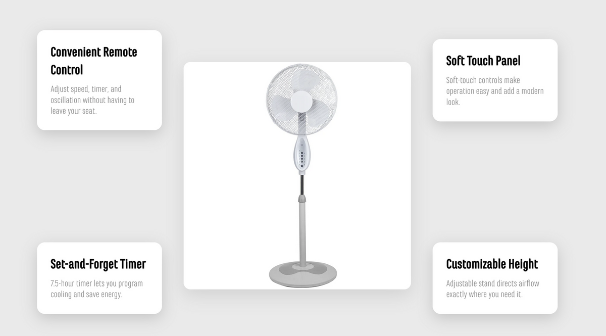 Sheffield Height Adjustable Pedestal Fan w/ Remote Control Oscillating Self Standing in White