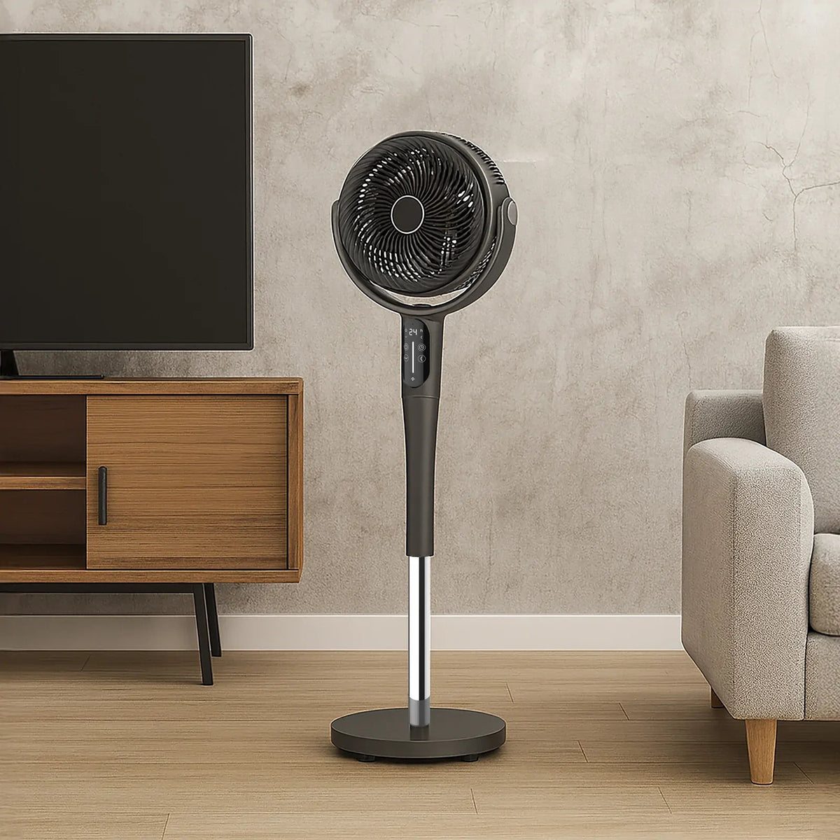Sheffield 3D Pedestal Circulator Fan w/ LCD & Remote Control (PLA1955) in Grey