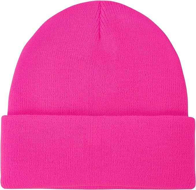 PLAIN BEANIE Unisex Mens Womens Winter Warm Hat Ski Cap Knit One Size - Fluro Pink-0