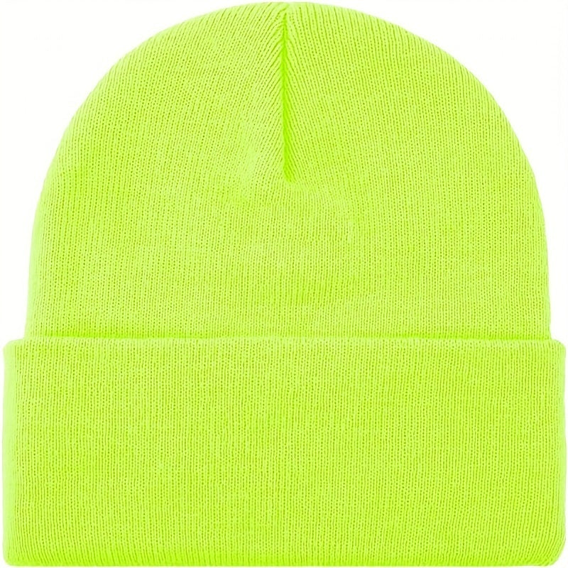 PLAIN BEANIE Unisex Mens Womens Winter Warm Hat Ski Cap Knit One Size - Fluro Yellow-1