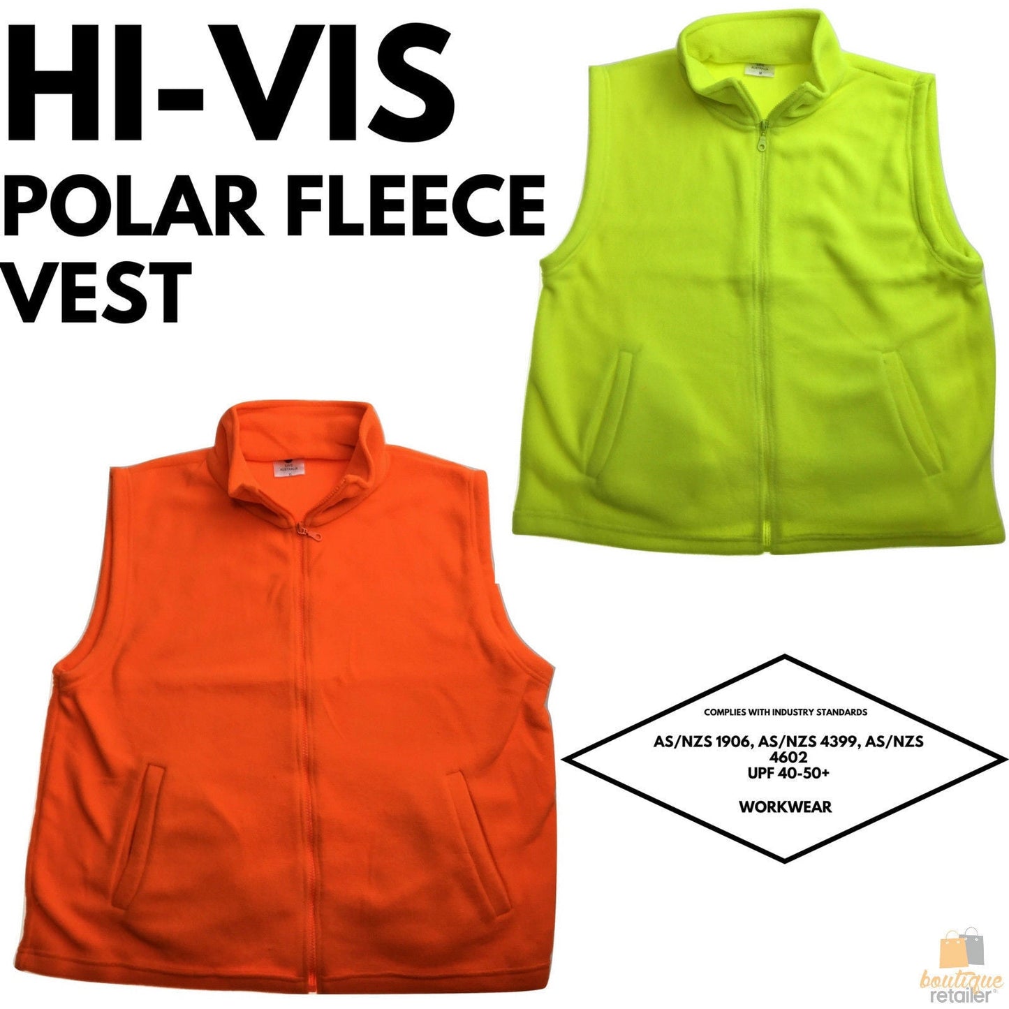 PLAIN HI VIS Polar Fleece Vest Full Zip Safety Workwear High Visibility Fleecy-1