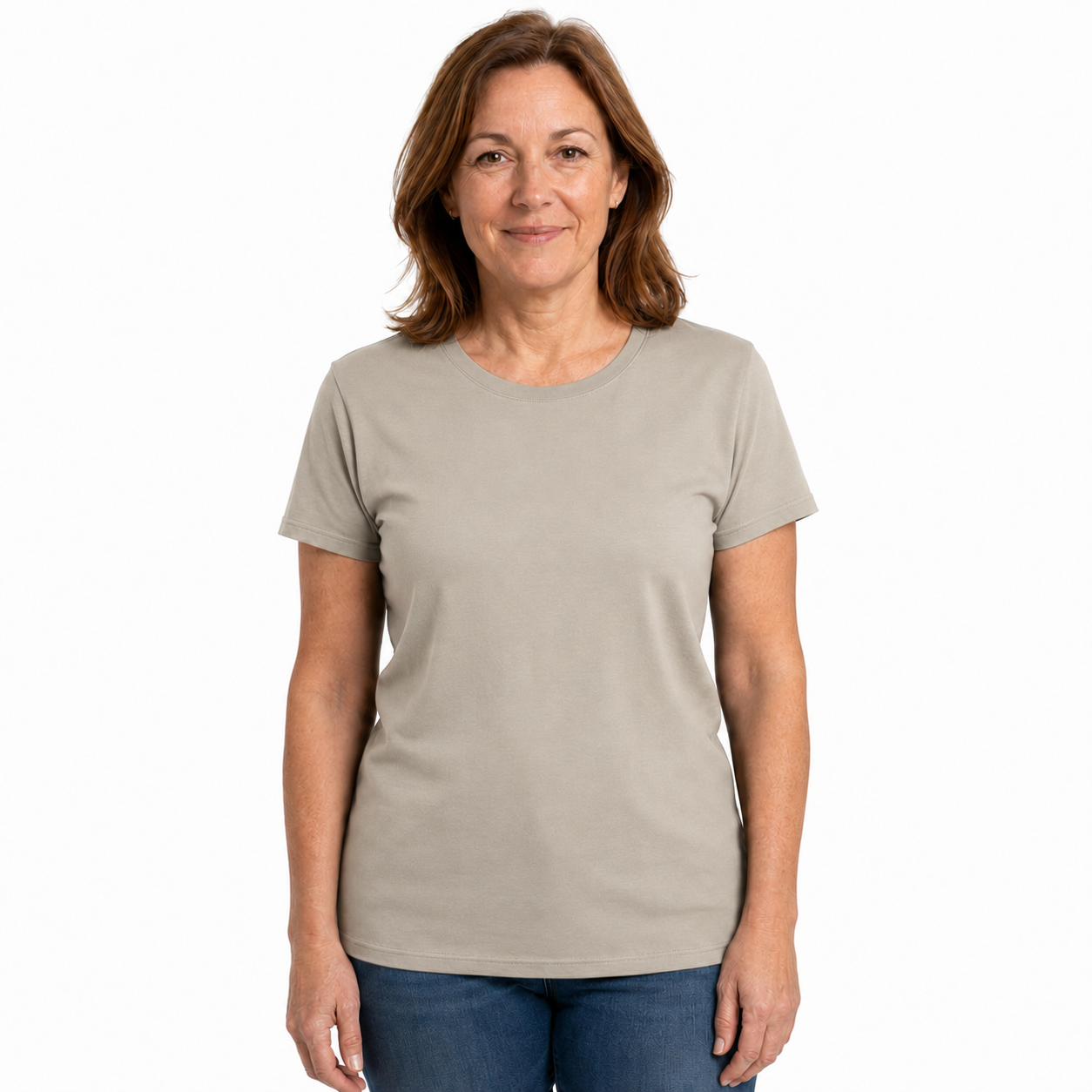 Womens PLAIN T-SHIRT 100% COTTON Tee Short Sleeve Basic Ladies Top Blank - Light Camel