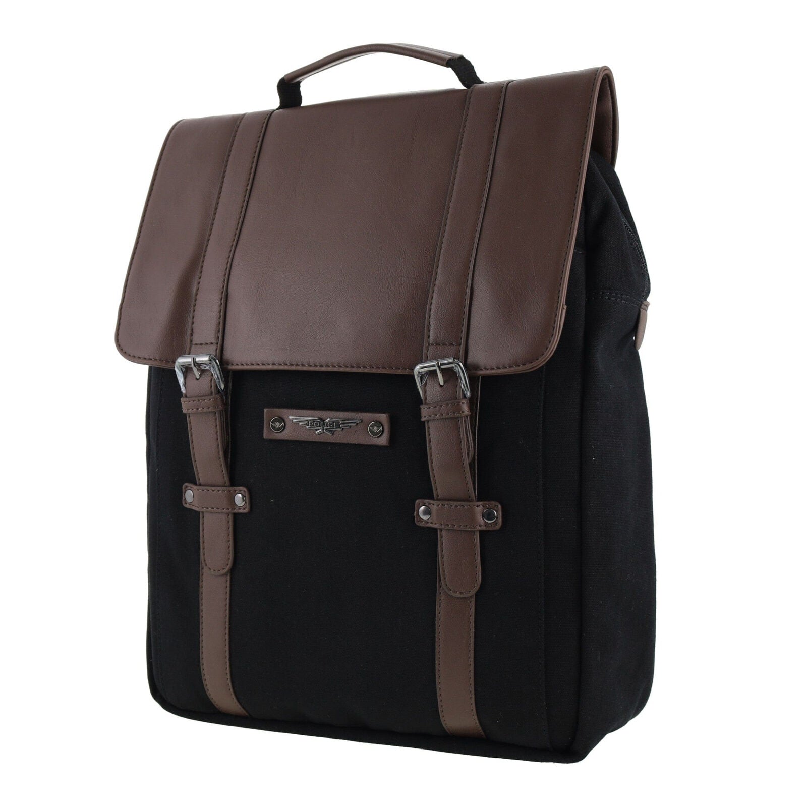 POLICE Messenger Backpack Bag with Laptop Computer Sleeve in Black-0