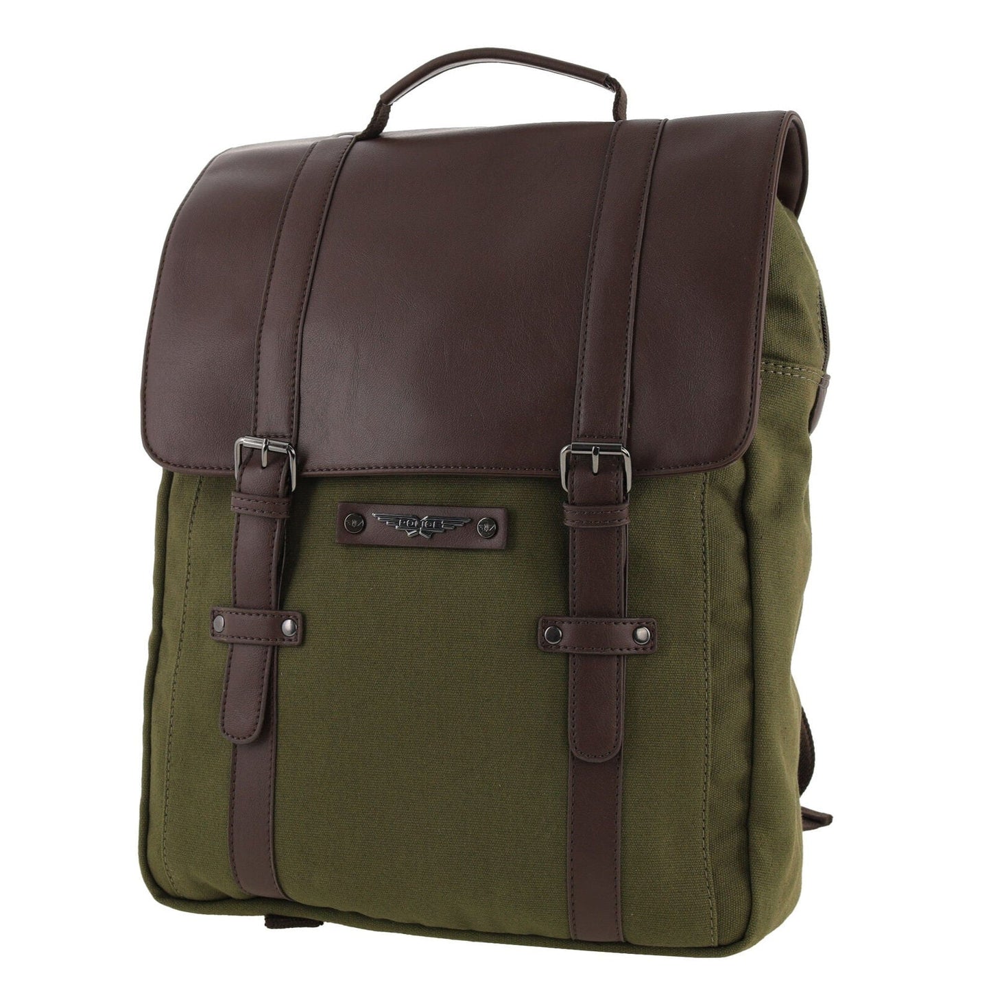POLICE Messenger Backpack Bag with Laptop Computer Sleeve in Dark Olive-0