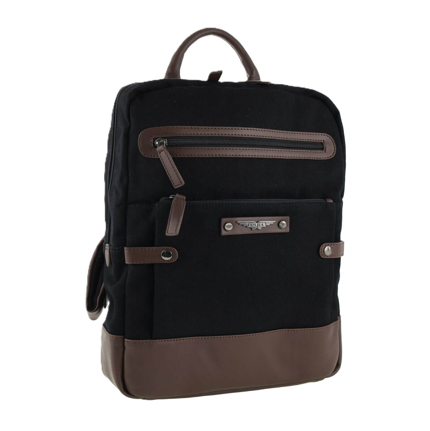 POLICE Wings Mens Canvas Backpack Bag with Laptop Computer Sleeve in Black-0