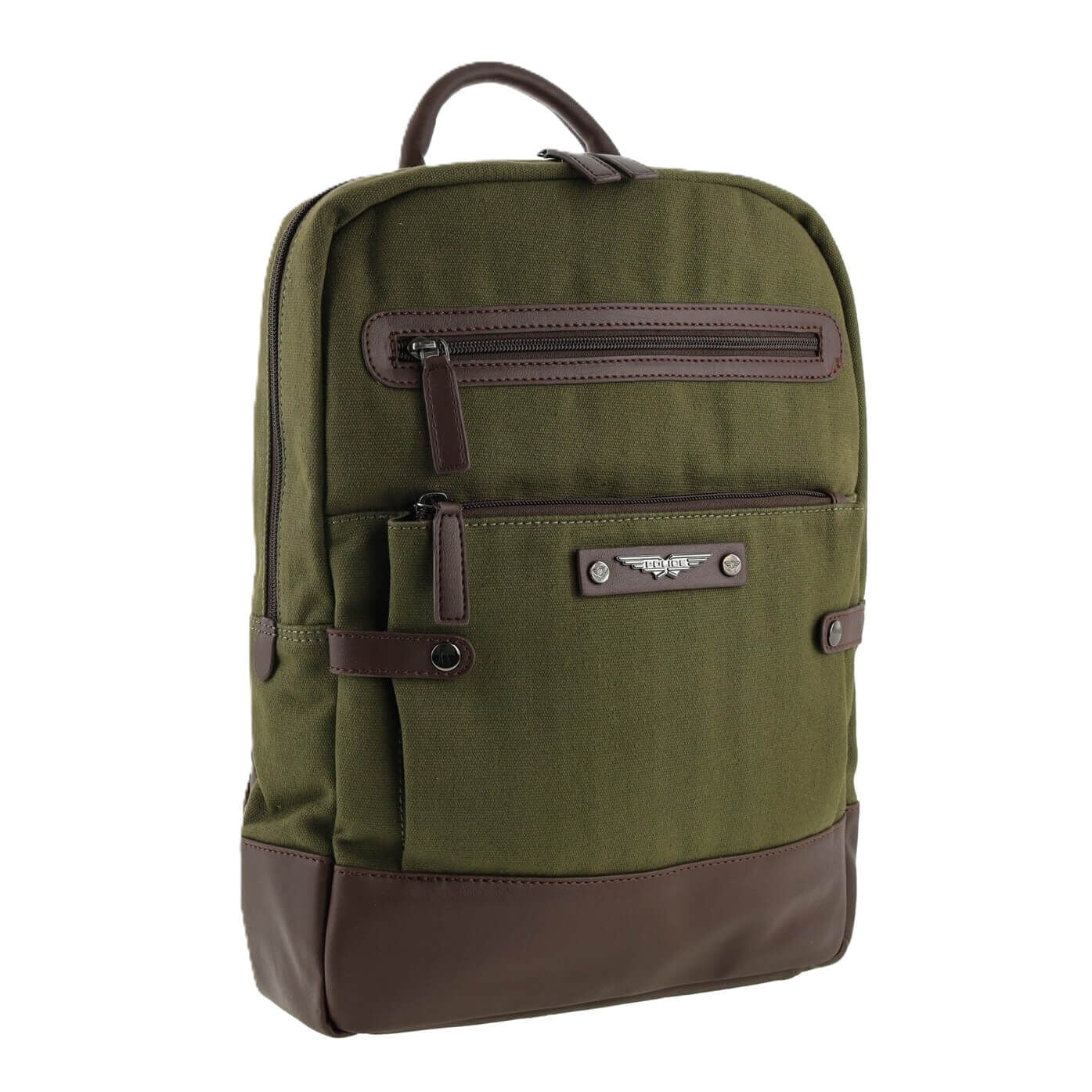 POLICE Wings Mens Canvas Backpack Bag with Laptop Computer Sleeve in Dark Olive-0