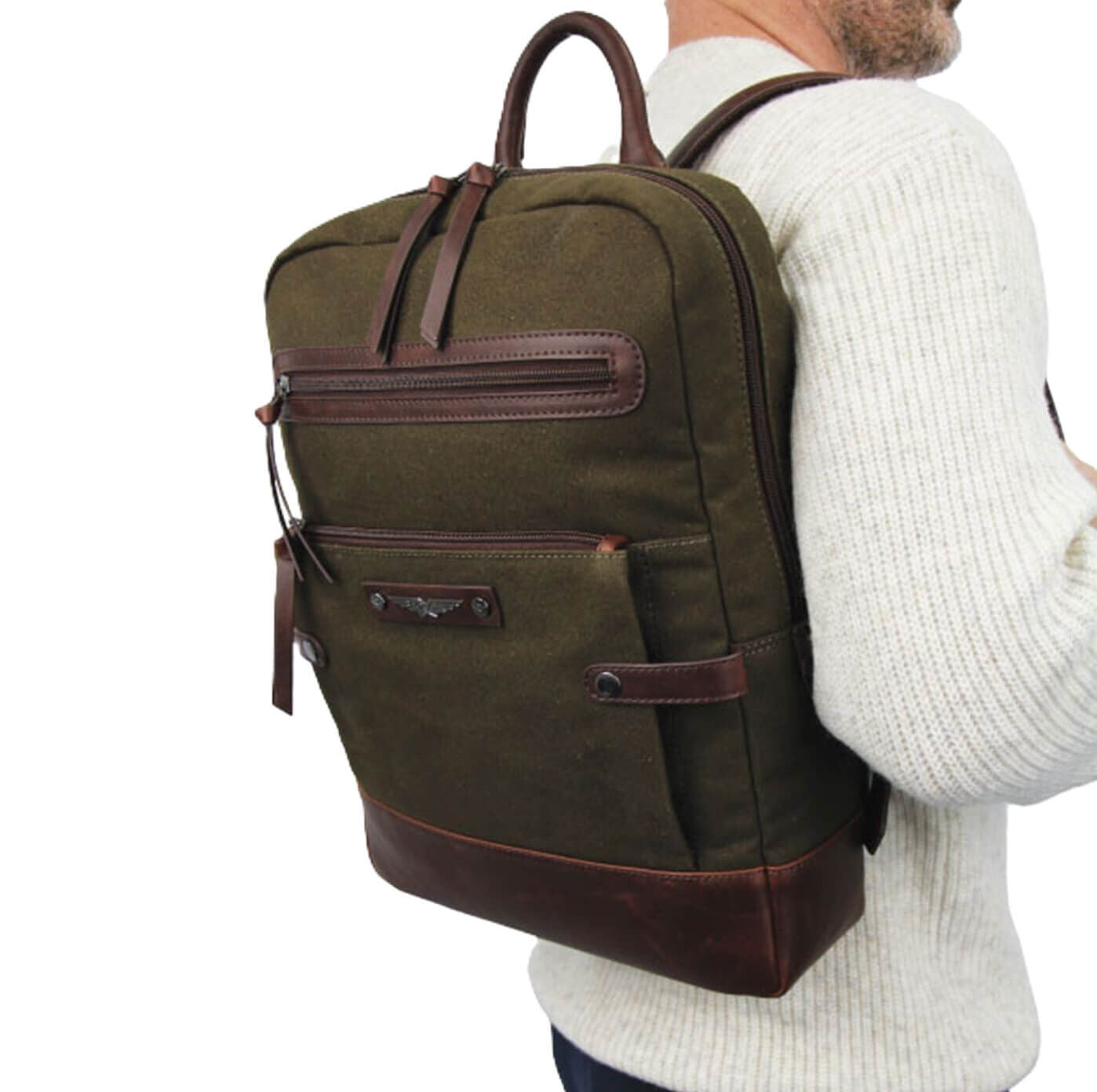 POLICE Wings Mens Canvas Backpack Bag with Laptop Computer Sleeve in Dark Olive