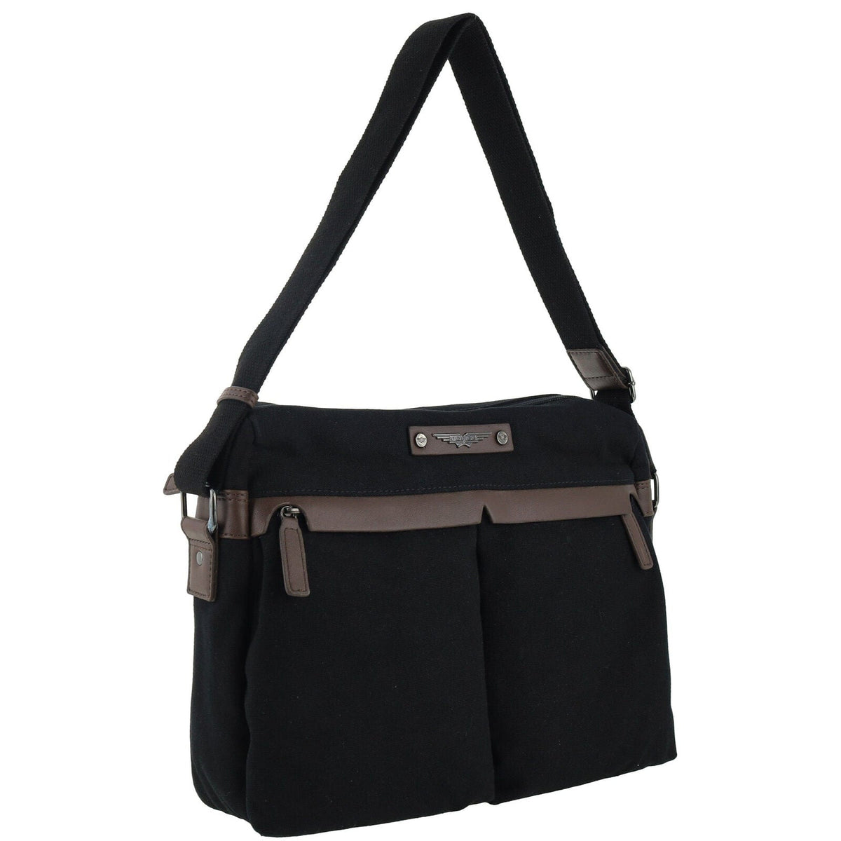 POLICE Wings Canvas Mens Messenger Business Bag w/ Laptop Computer Section in Black