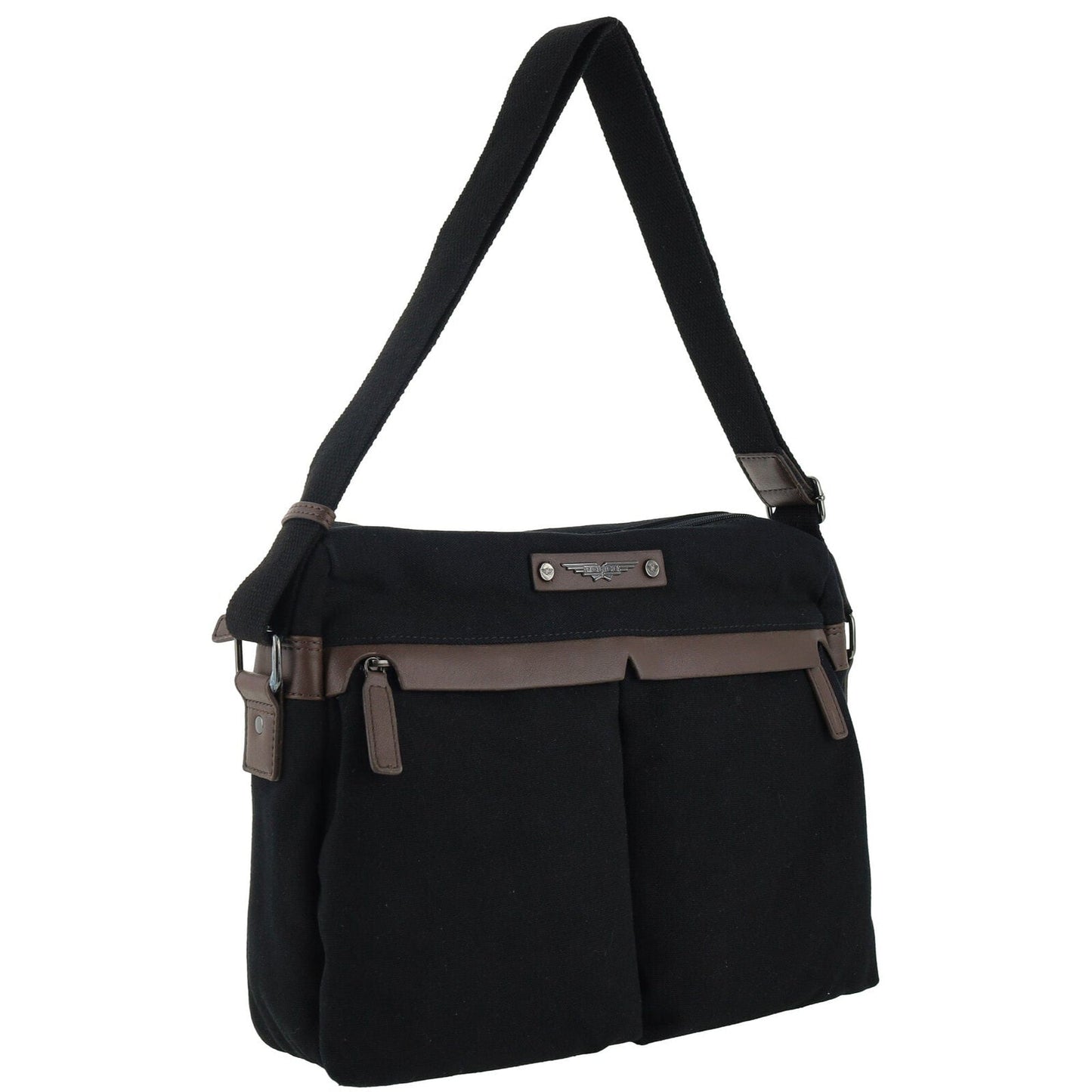 POLICE Wings Canvas Mens Messenger Business Bag w/ Laptop Computer Section in Black