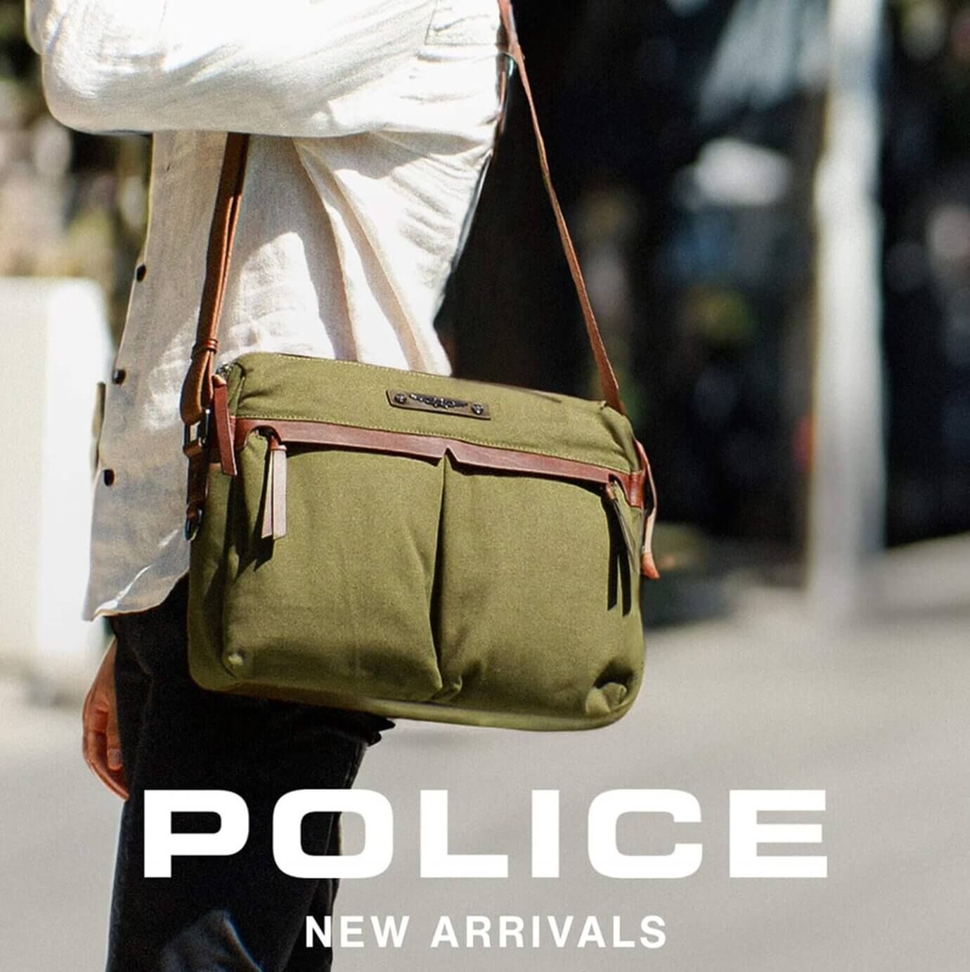 POLICE Wings Canvas Mens Messenger Business Bag w/ Laptop Computer Section in Dark Olive