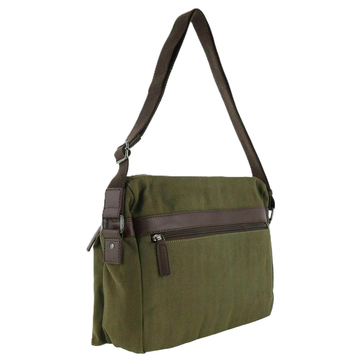 POLICE Wings Canvas Mens Messenger Business Bag w/ Laptop Computer Section in Dark Olive