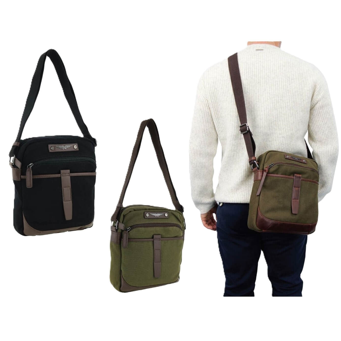 POLICE Wings Mens Canvas Crossbody Bag in Black-2