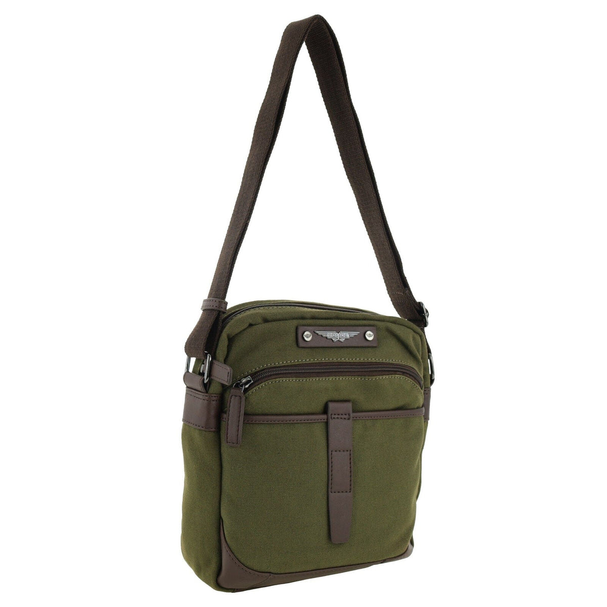 POLICE Wings Mens Canvas Crossbody Bag in Dark Olive