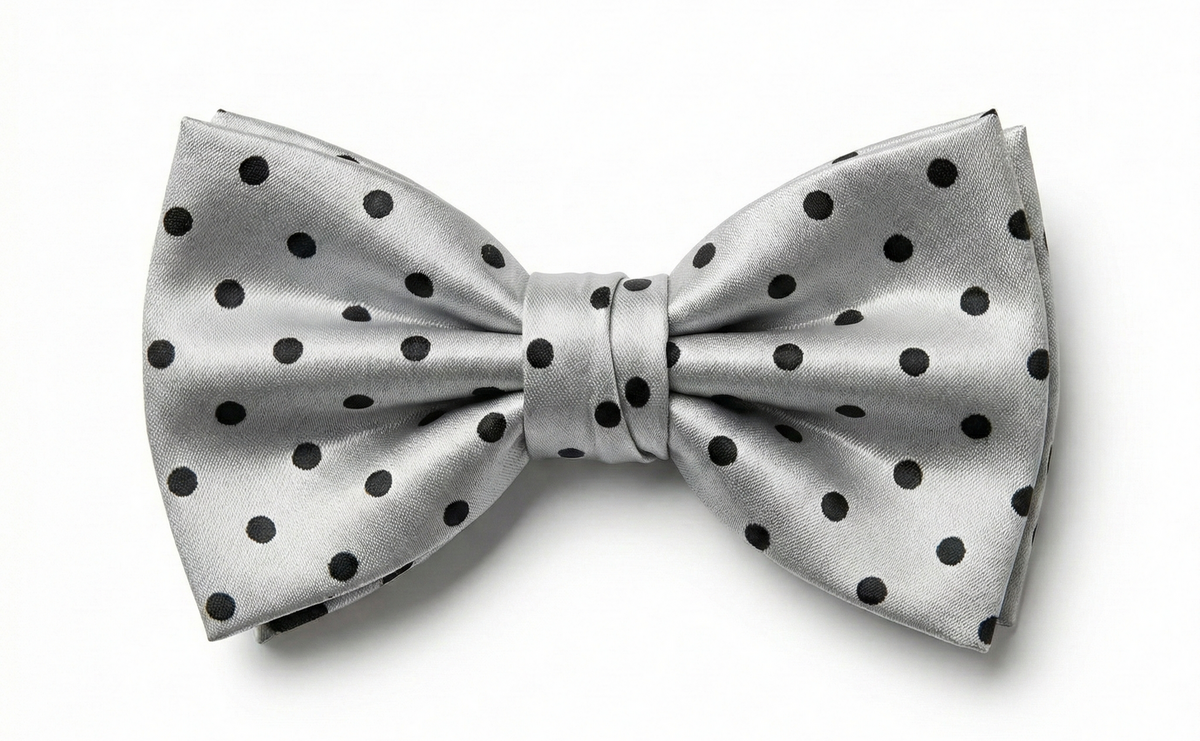 Formalaties Luxury Satin Polka Dot Bow Tie in Silver/Black