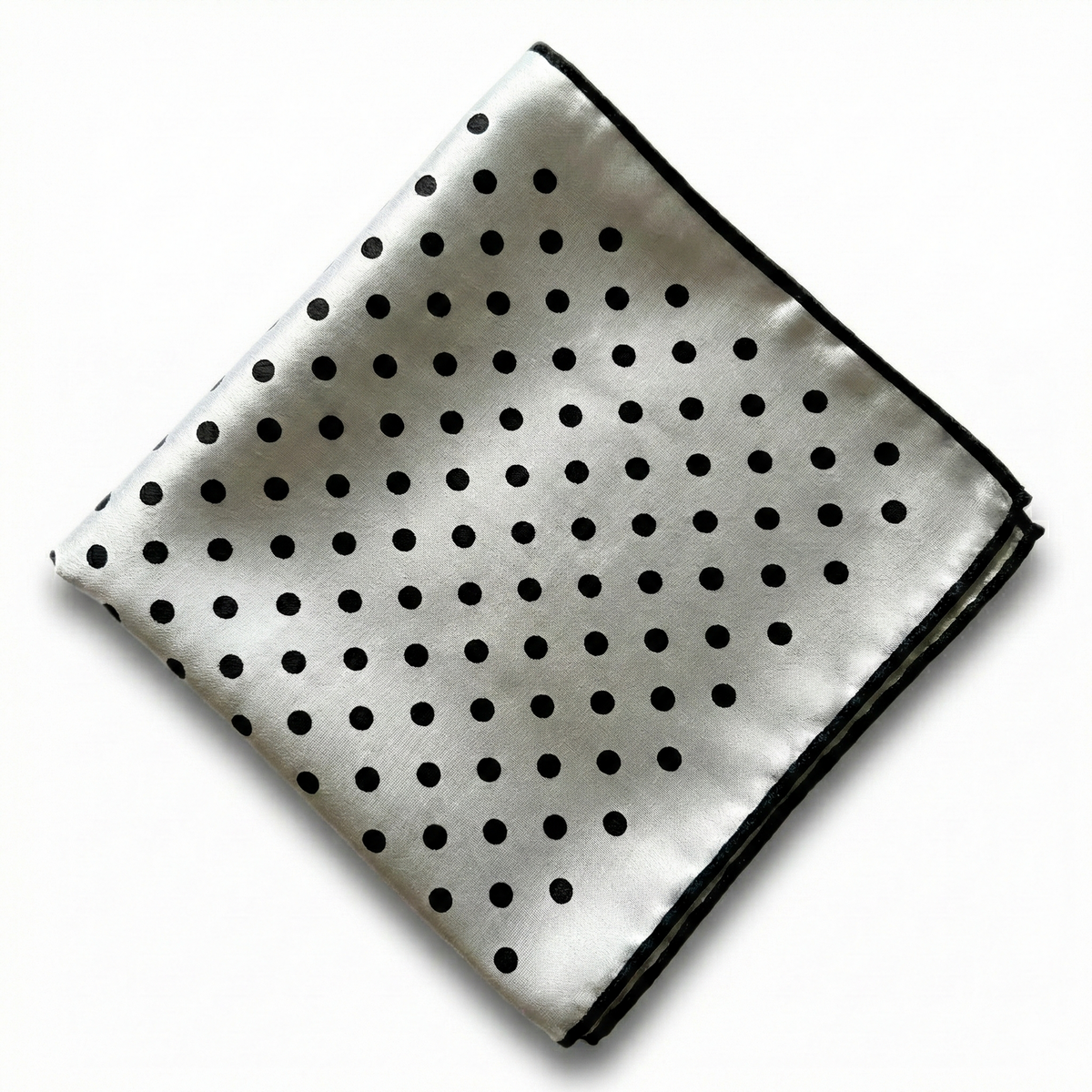 Formalaties Luxury Satin Polka Dot Hank Pocket Square Handkerchief in Silver/Black