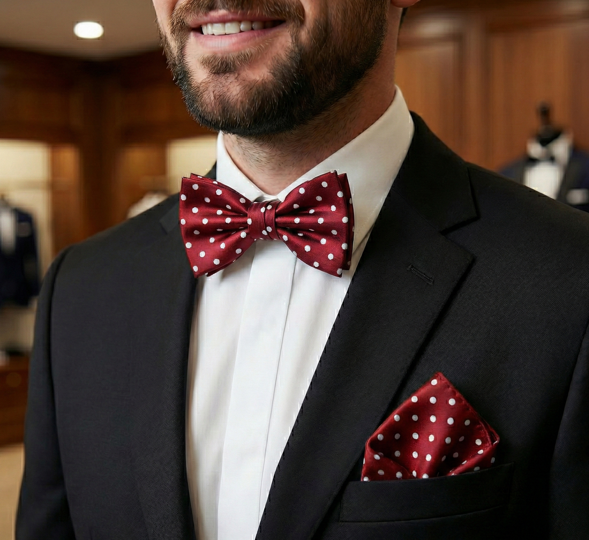 Formalaties Luxury Satin Polka Dot Hank Pocket Square & Bow Tie in Red/White