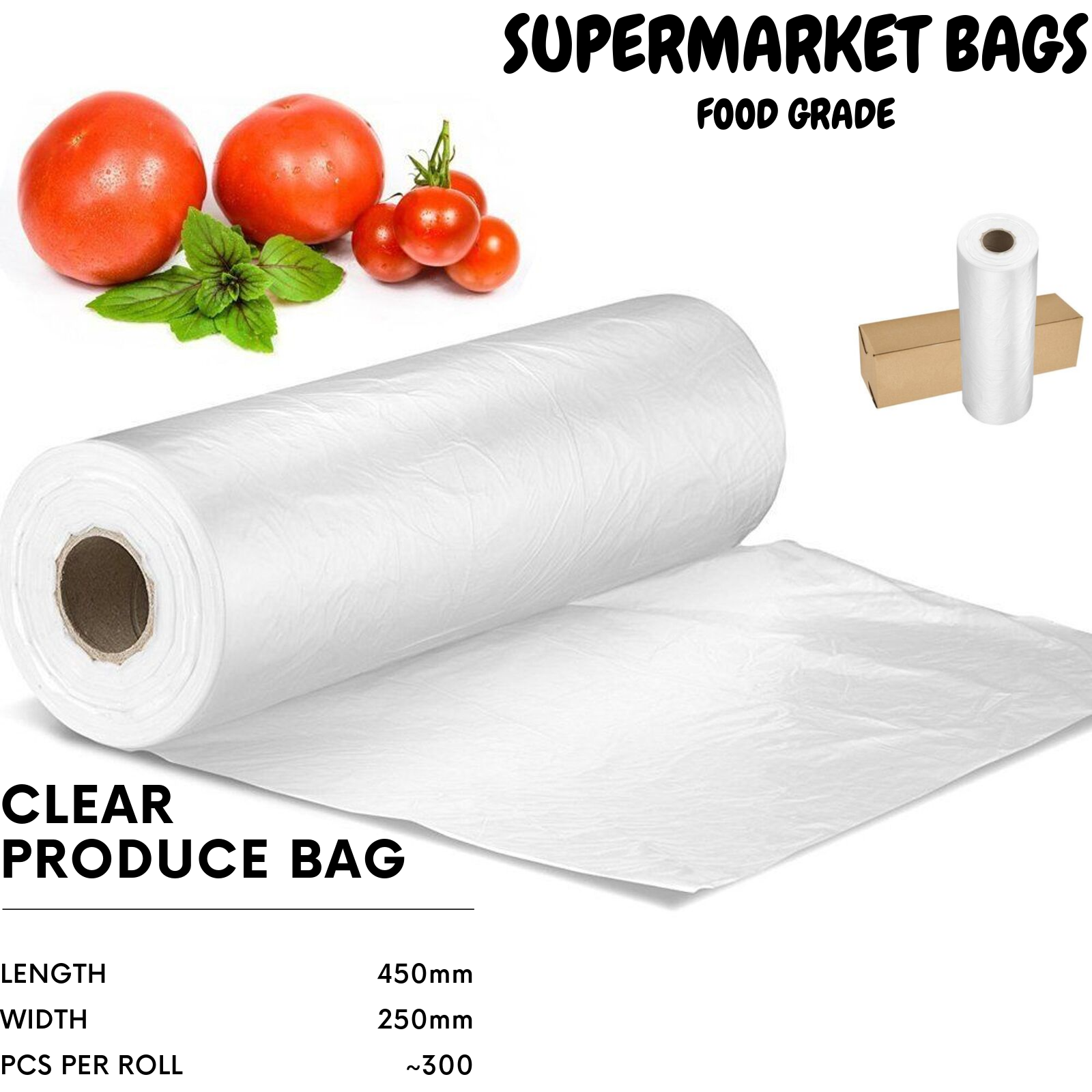Produce Roll Bags Heavy Duty Food Grade Plastic Freezer Supermarket Bag Gusset-1