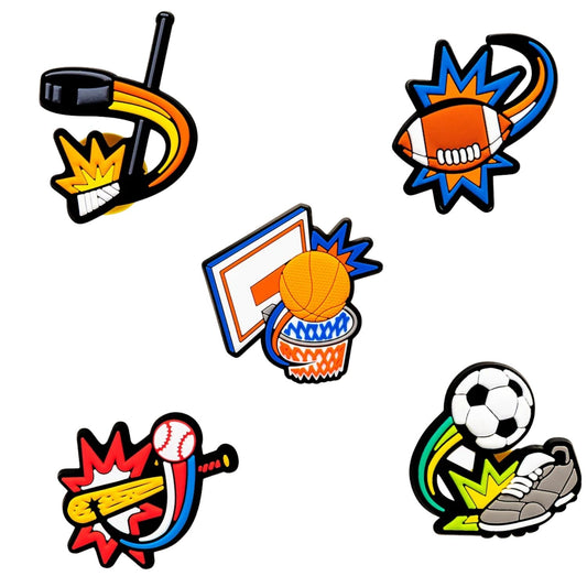 Joybees Popinz 5 Pack Shoe Charms Basketball Football Soccer Baseball Hockey in Sports Collection