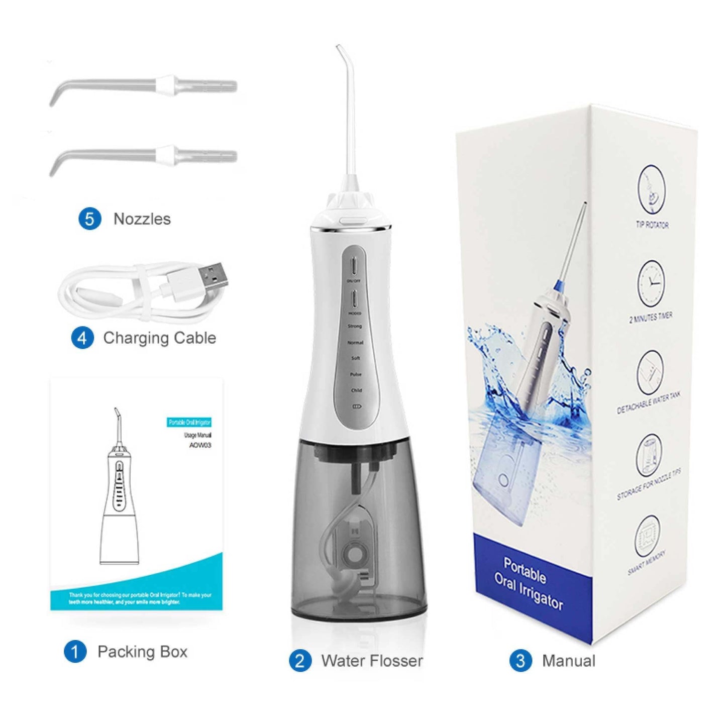 Portable Oral Irrigator 350ml - Rechargeable Water Dental Flosser Teeth Cleaner-0