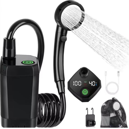 Social Hike Portable Camping Shower Kit - 6000MAh Outdoor Rechargeable Pump LED-0