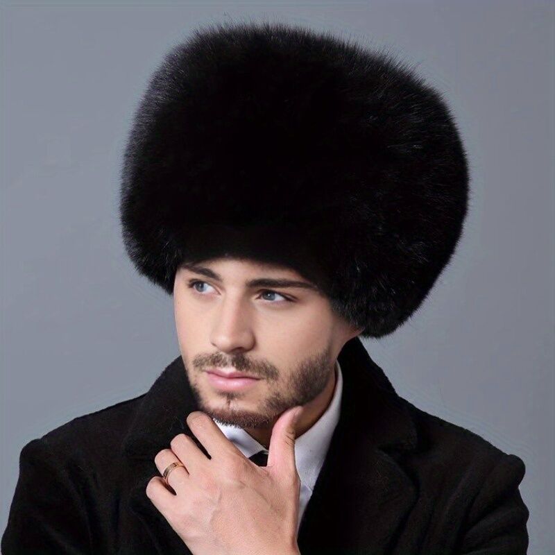 Mens Ushanka Ukrainian Faux Fur Trapper Hat - Black (Windproof Insulated Winter Cap)-1