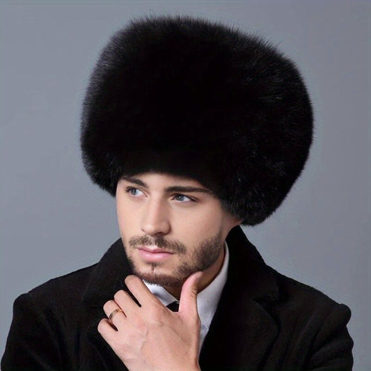 Mens Ushanka Ukrainian Faux Fur Trapper Hat - Black (Windproof Insulated Winter Cap)-0