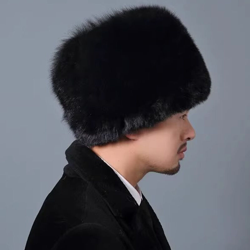 Mens Ushanka Ukrainian Faux Fur Trapper Hat - Black (Windproof Insulated Winter Cap)-4