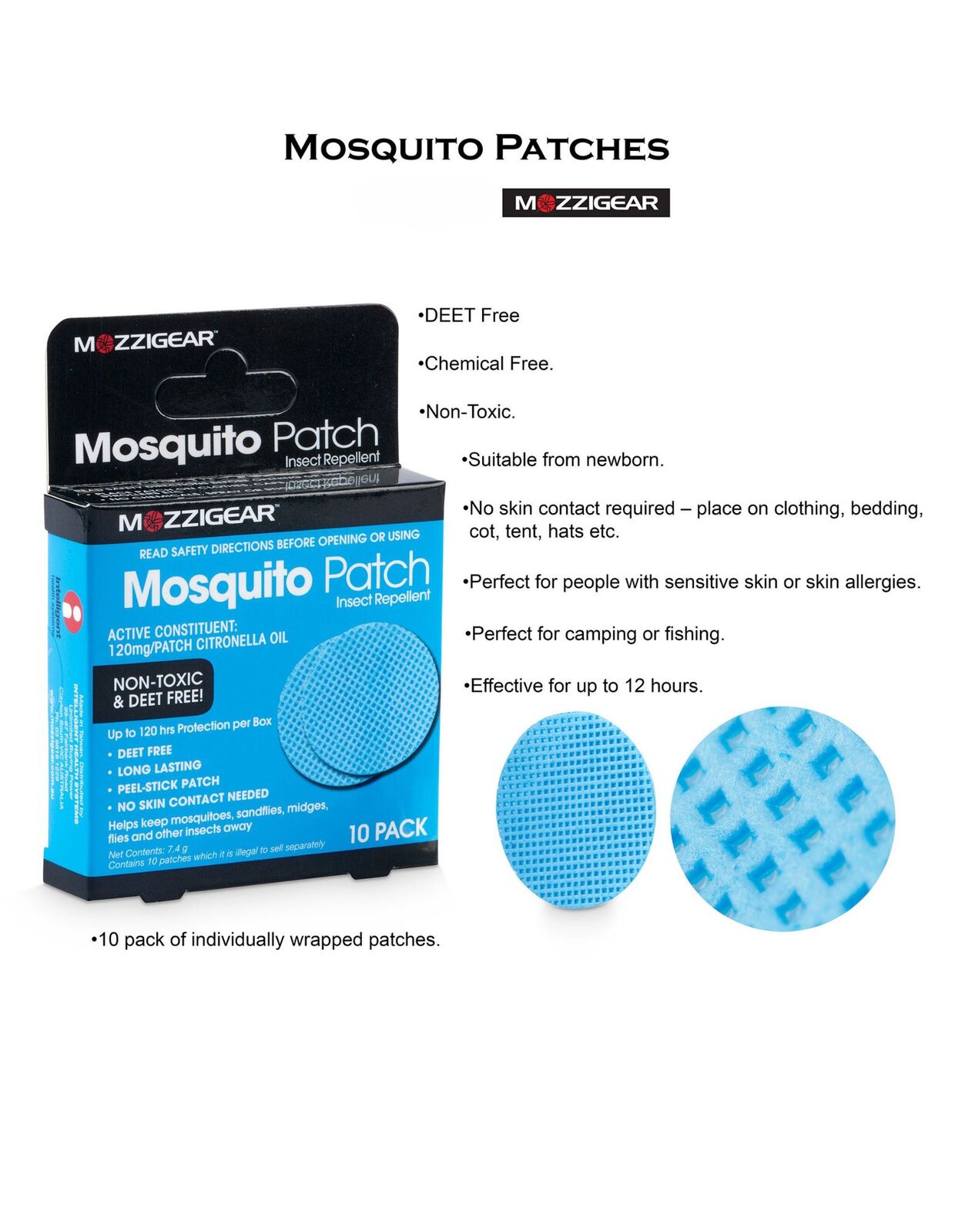 Mozzigear Mosquito Patch Repellant Repellent Adhesive 12 Hour - Pack of 10-1