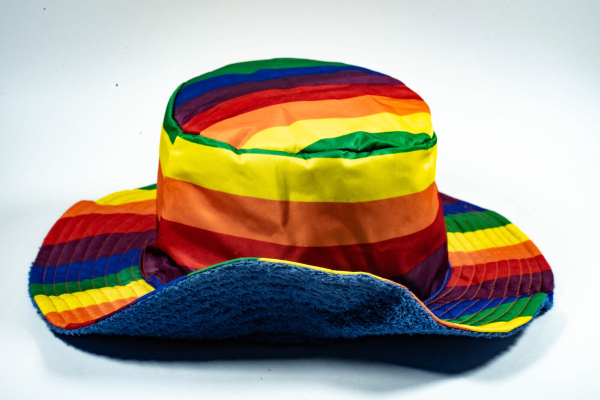 Rainbow Terry Towelling Bucket Hat Gay Lesbian Mardi Gras Party Cap LGBT - Reversible