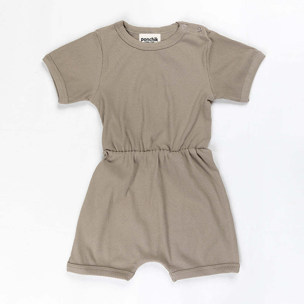Ponchik Babies + Kids - Ribbed Cotton Romper - Artichoke Green-1