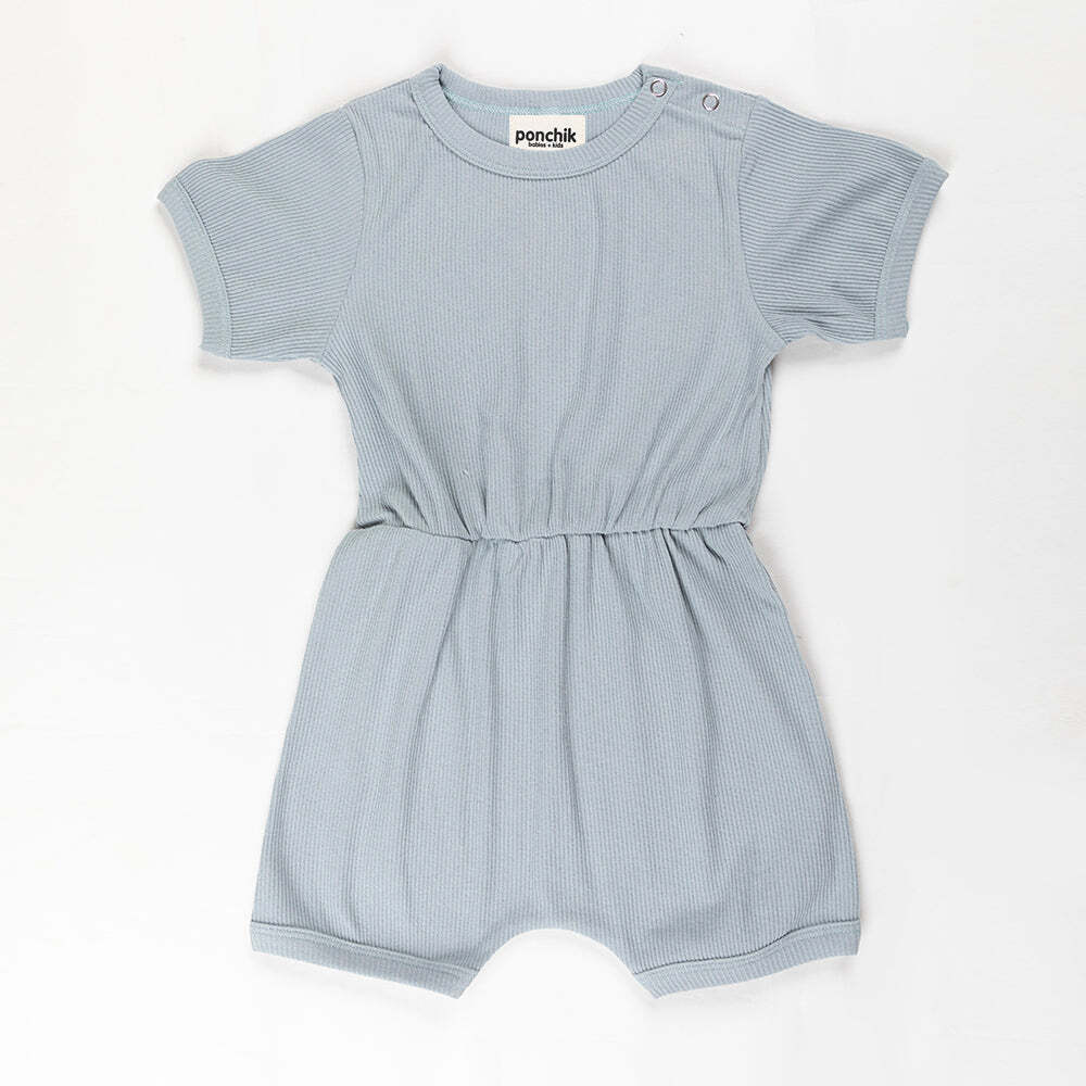 Ponchik Babies + Kids - Ribbed Cotton Romper - Capri Blue-0