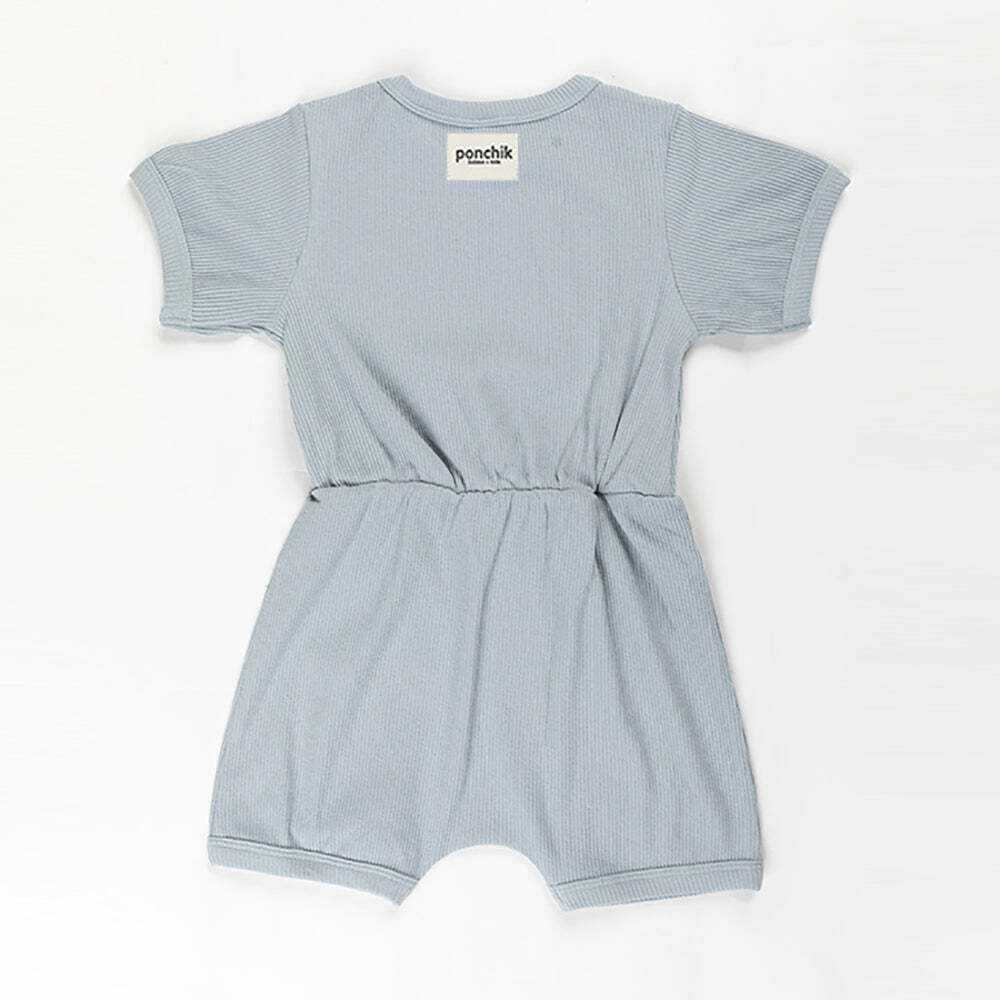 Ponchik Babies + Kids - Ribbed Cotton Romper - Capri Blue-3