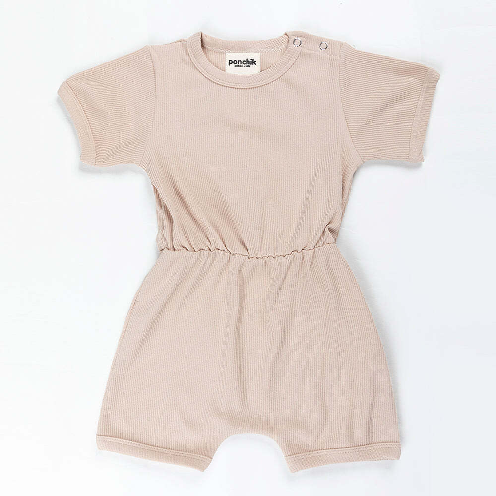 Ponchik Babies + Kids - Ribbed Cotton Romper - Sugar Cookie-0