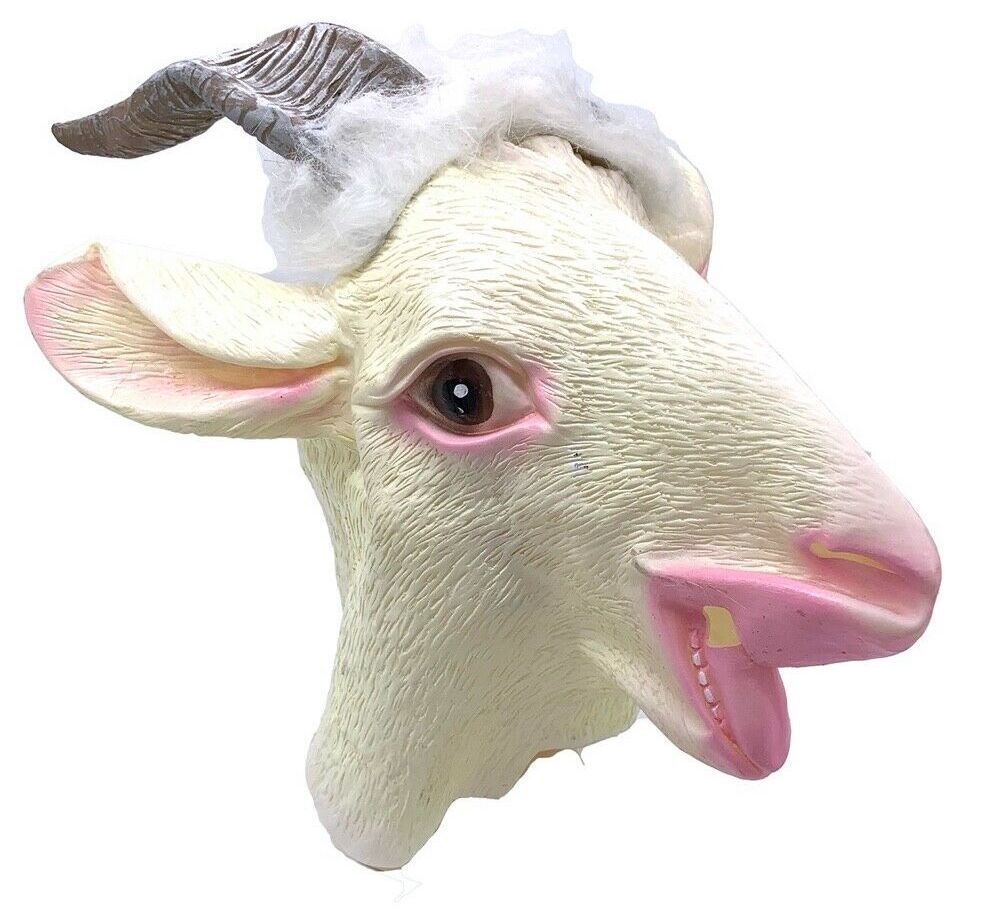 Goat Latex Mask Full Head Animal Sheep Costume Halloween Party Cosplay - White