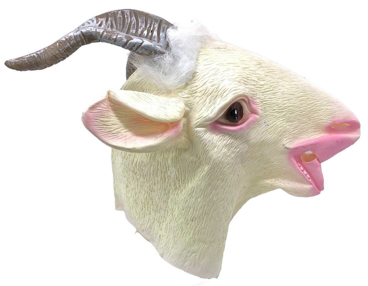 Goat Latex Mask Full Head Animal Sheep Costume Halloween Party Cosplay - White