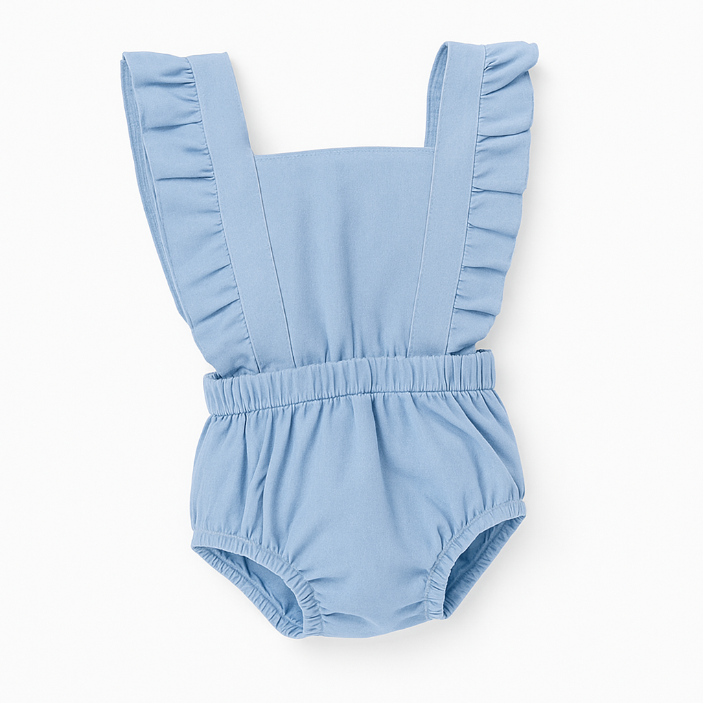 Ponchik Babies + Kids Ruffle Back Romper - Capri Blue-0