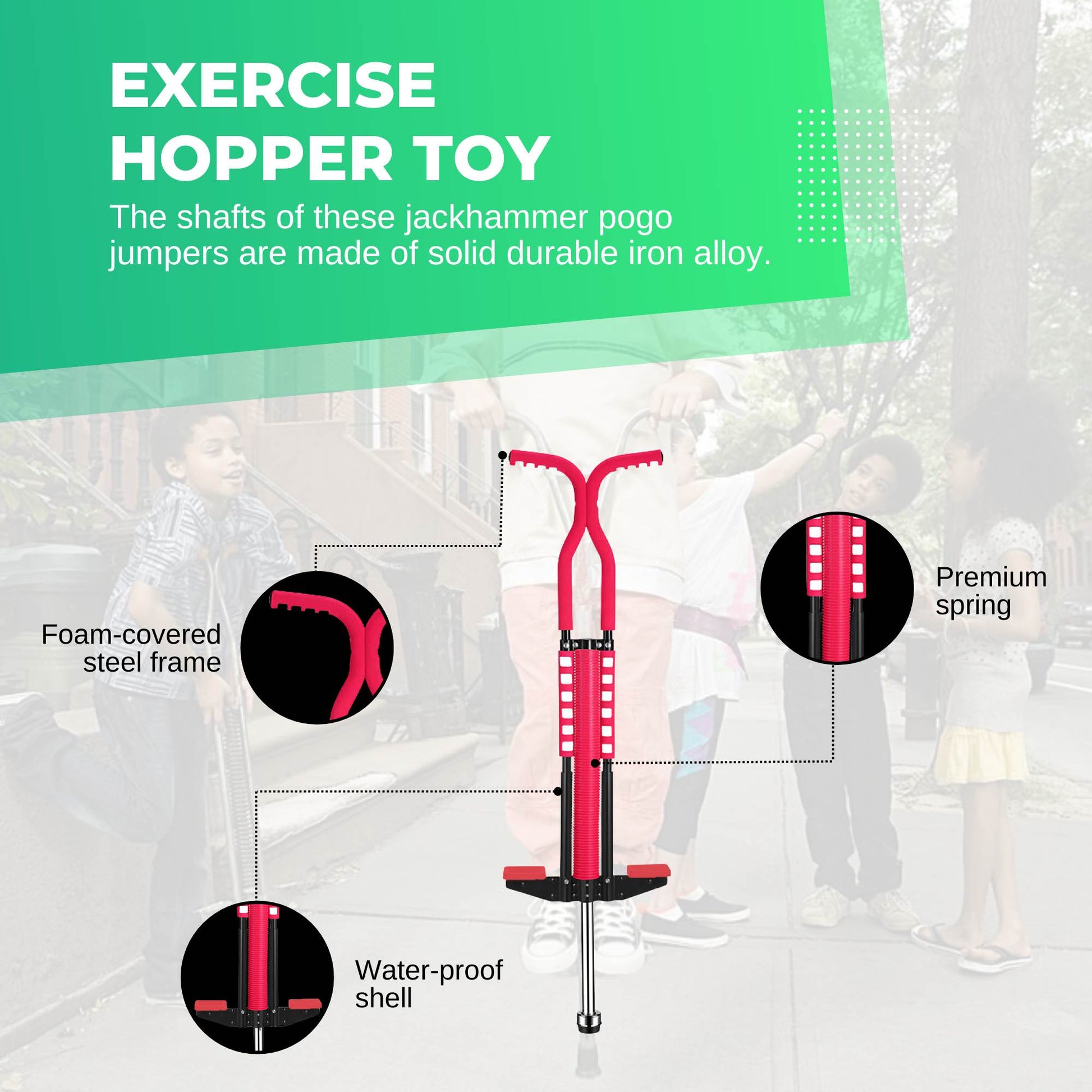 Red Pogo Stick Kids - Childrens Jumping Jackhammer Exercise Hopper Toy-3