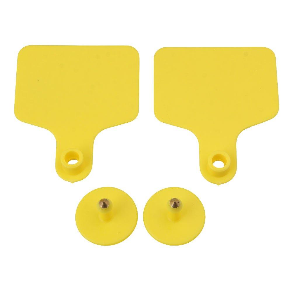 Rooster Farms 100x Cattle Ear Tags 6x7cm Livestock Set - Blank Yellow-0