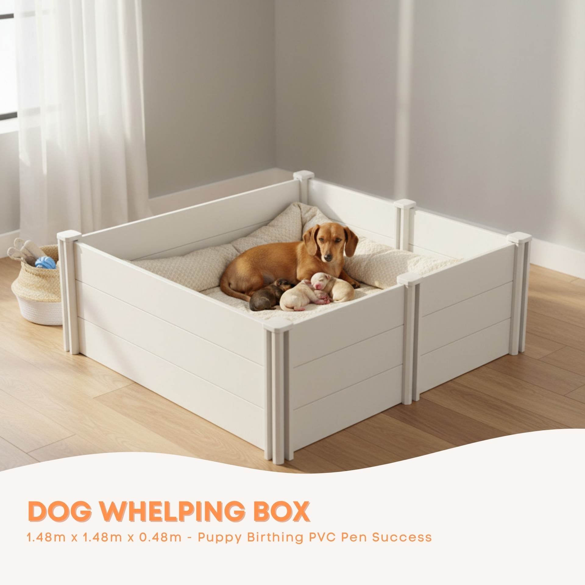 Rooster Farms 1.48m PVC Dog Whelping Box Puppy Birthing Pen - Anti-Crush Rail-1