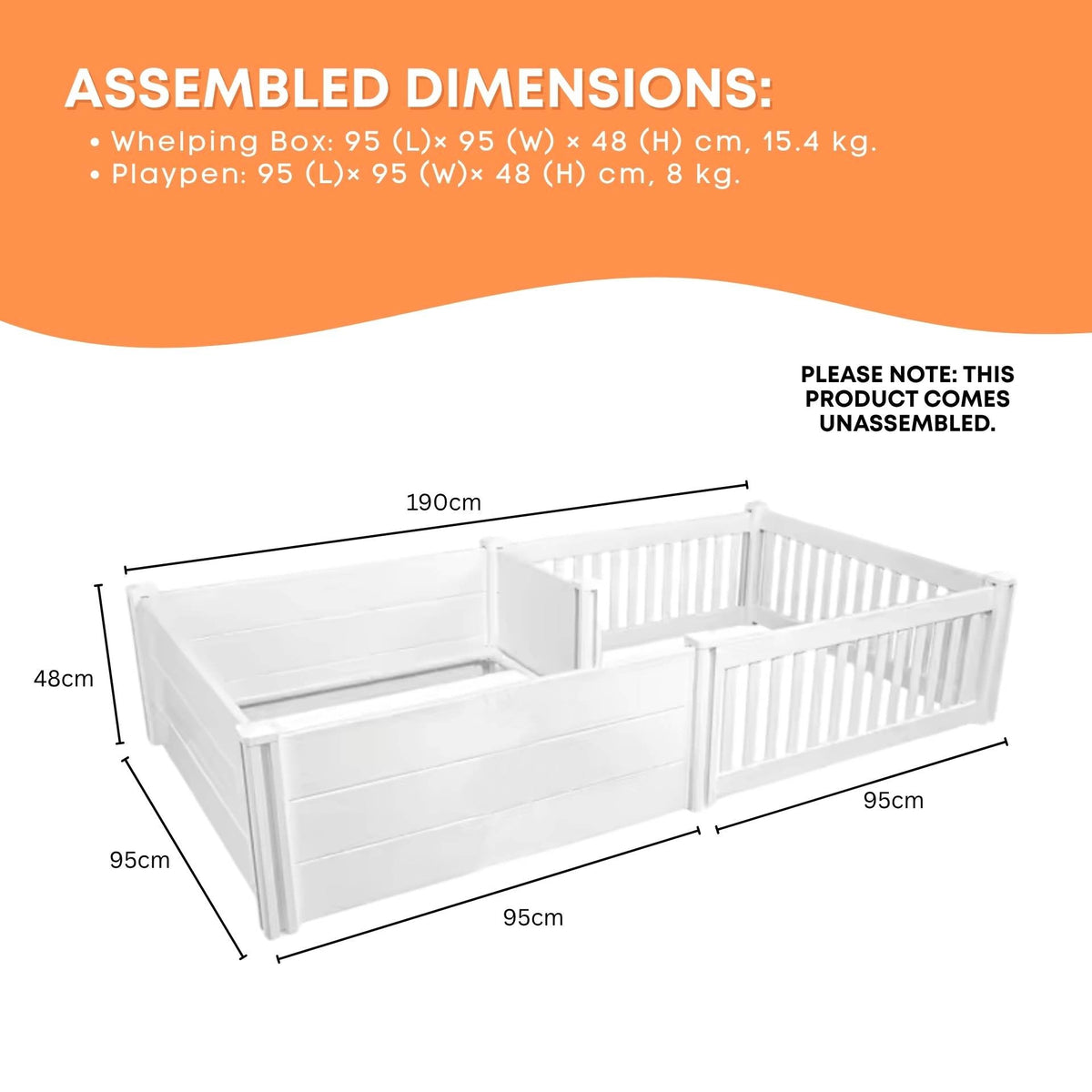 Rooster Farms 1.9m x 0.95m PVC Dog Whelping Box + Playpen Kit - Anti-Crush Rail-1
