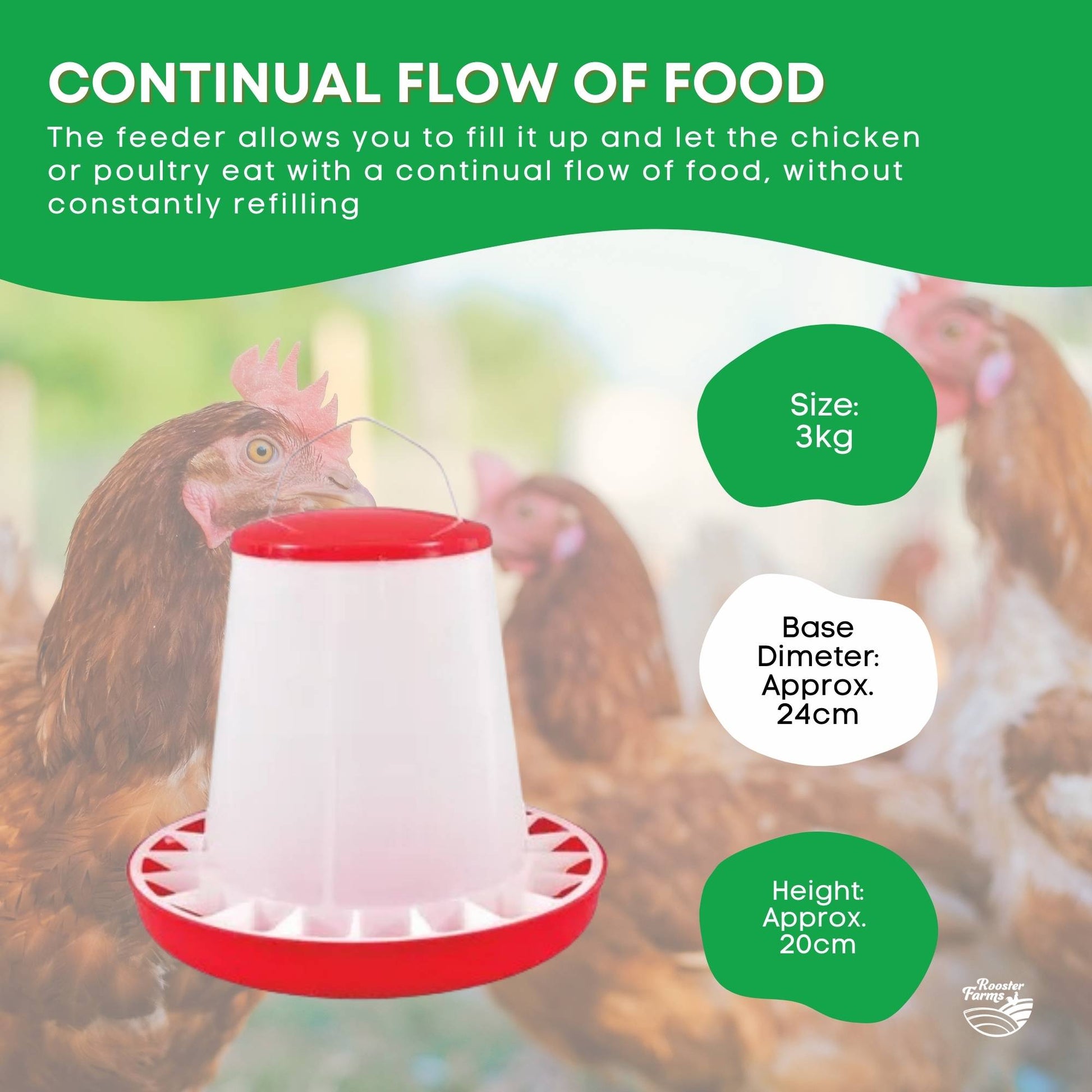 Rooster Farms 3Kg Automatic Chicken Feeder - Poultry Hen Feeding Seed Bucket-4