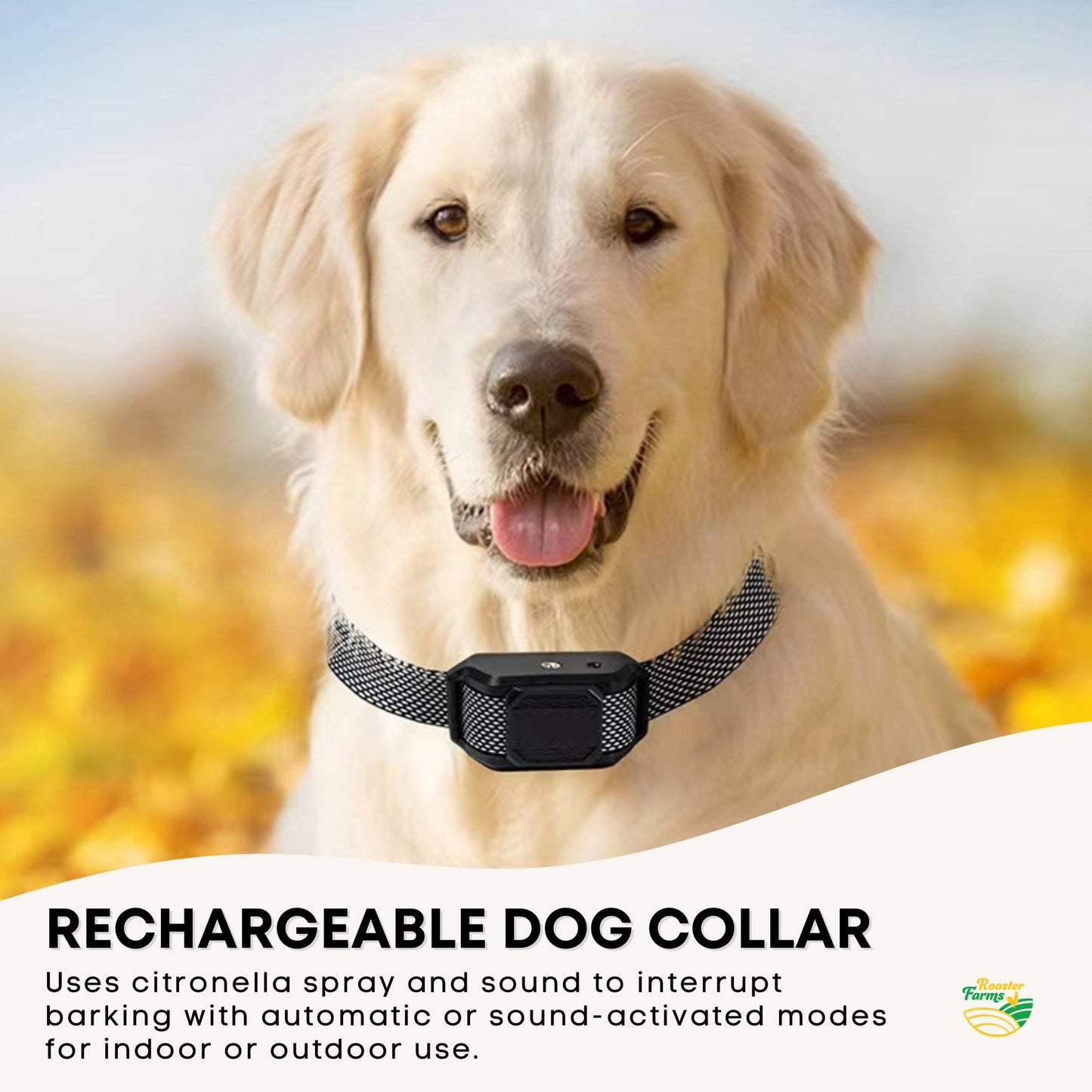 Rooster Farms Dog Bark Training Collar Citronella + Sound Rechargeable Automatic-1