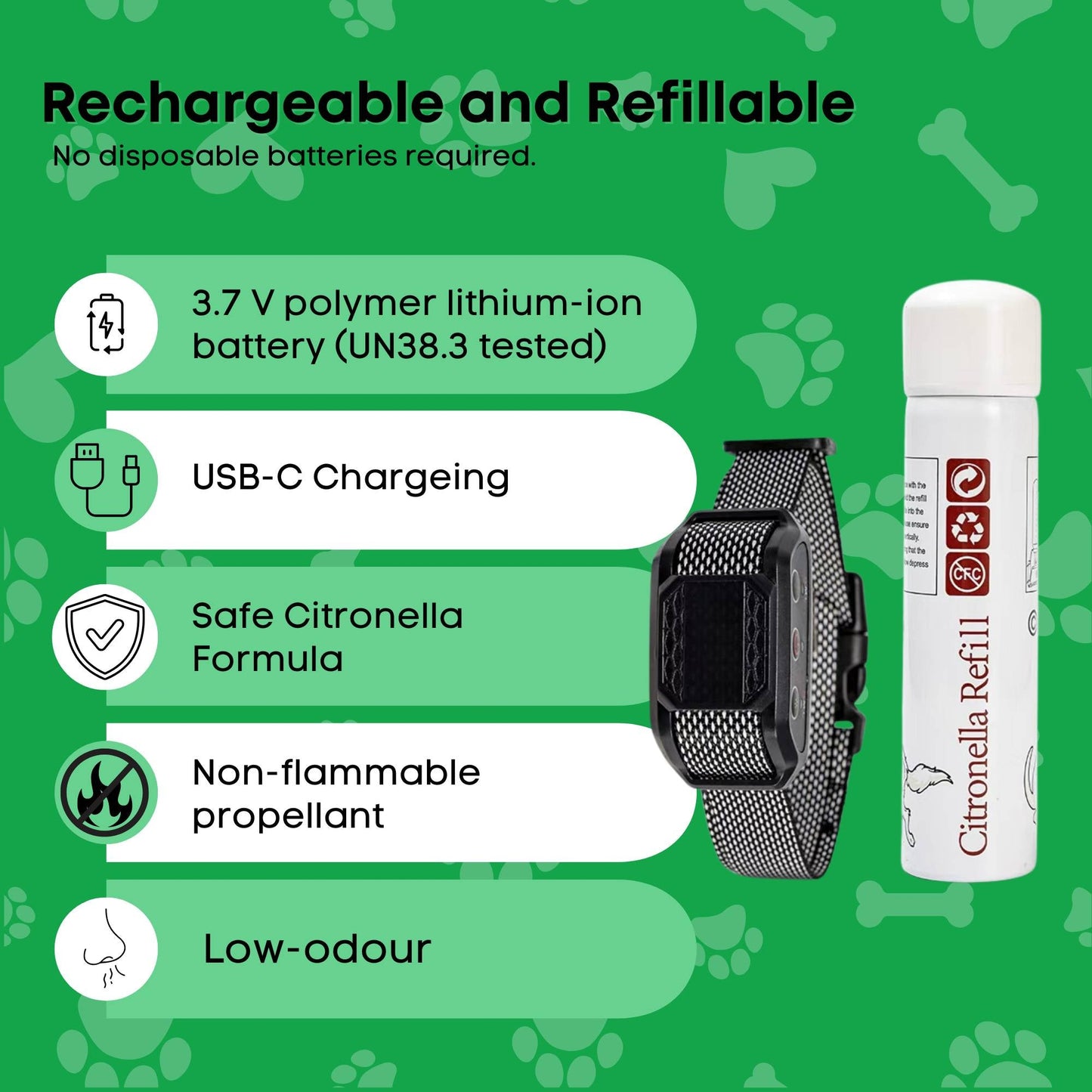 Rooster Farms Dog Bark Training Collar Citronella + Sound Rechargeable Automatic-2