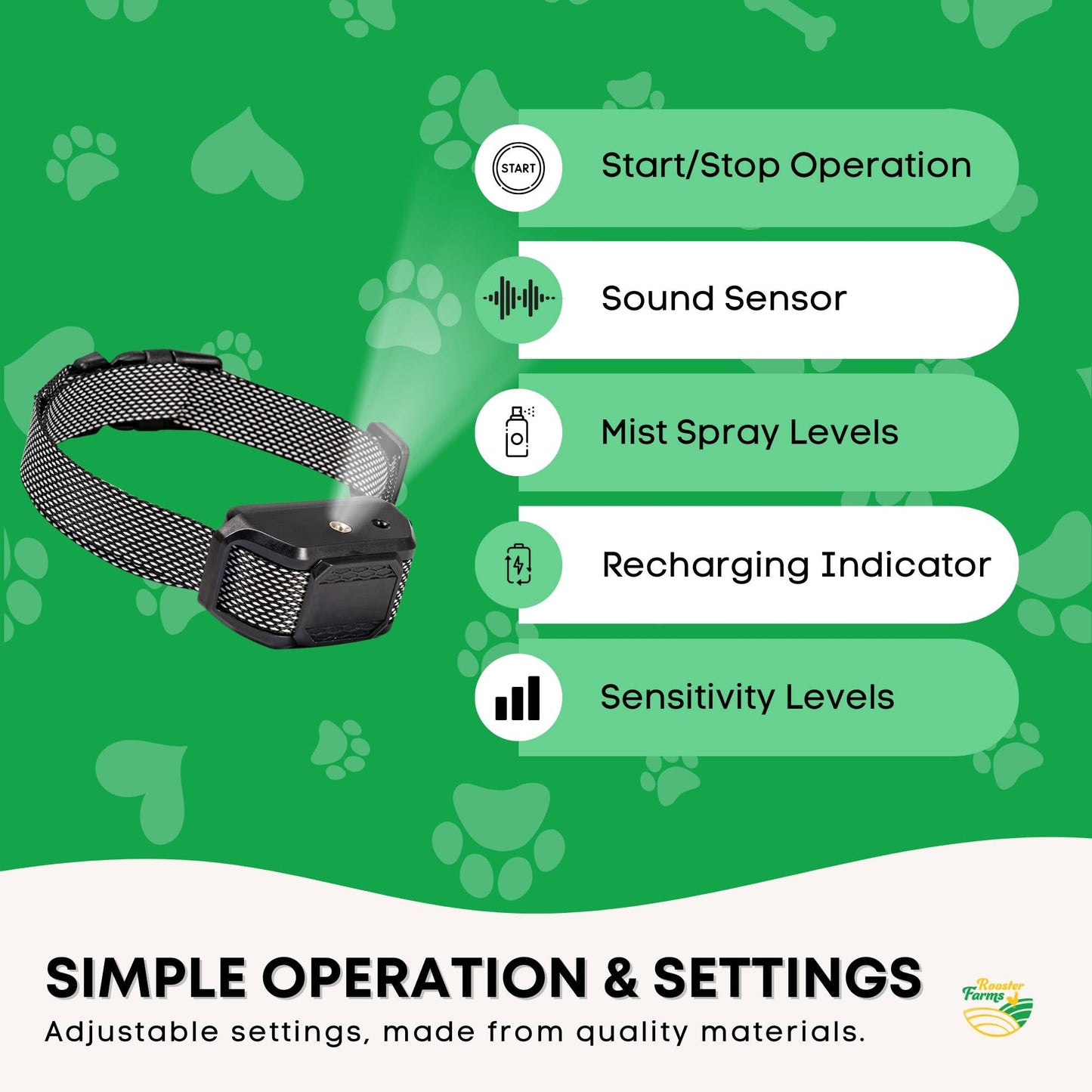 Rooster Farms Dog Bark Training Collar Citronella + Sound Rechargeable Automatic-4