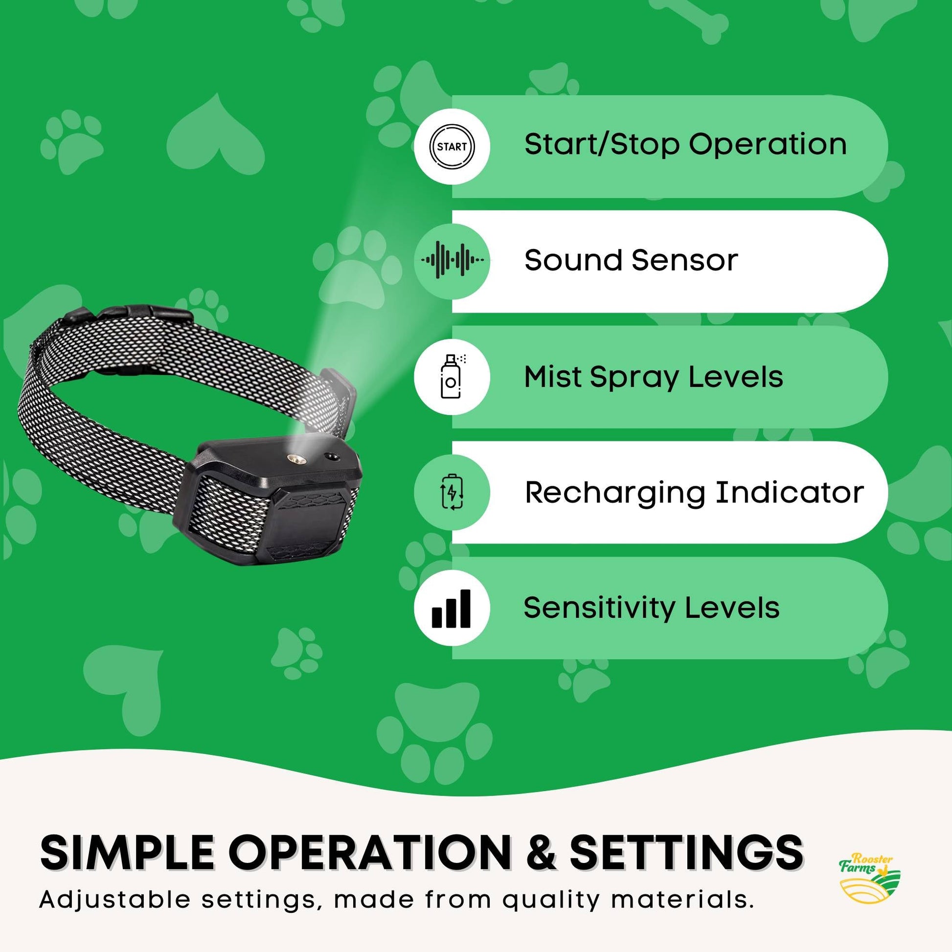 Rooster Farms Dog Bark Training Collar Citronella + Sound Rechargeable Automatic-4