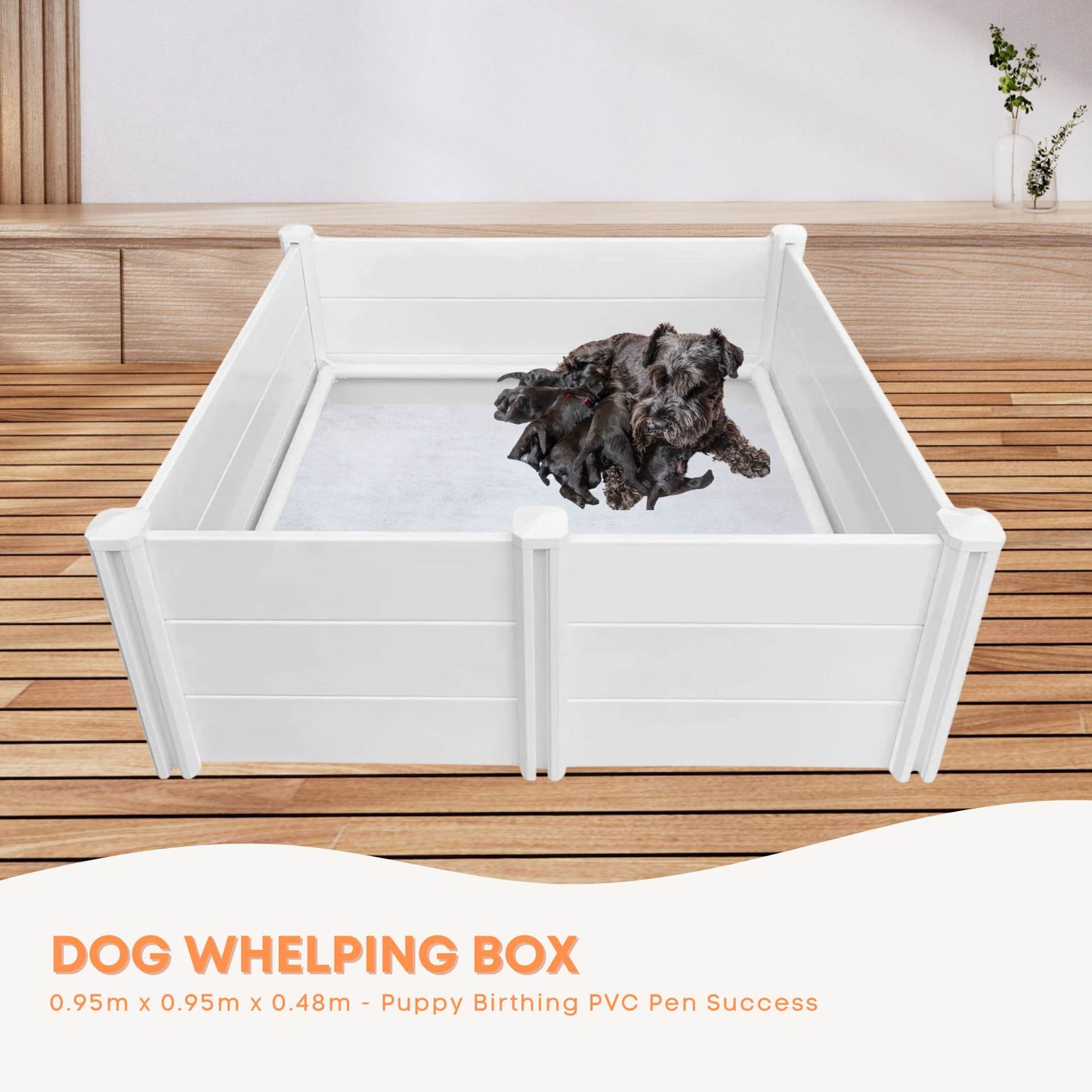 Rooster Farms Dog Whelping Box 0.95m x 0.95m x 0.48m - Puppy Birthing PVC Pen-1