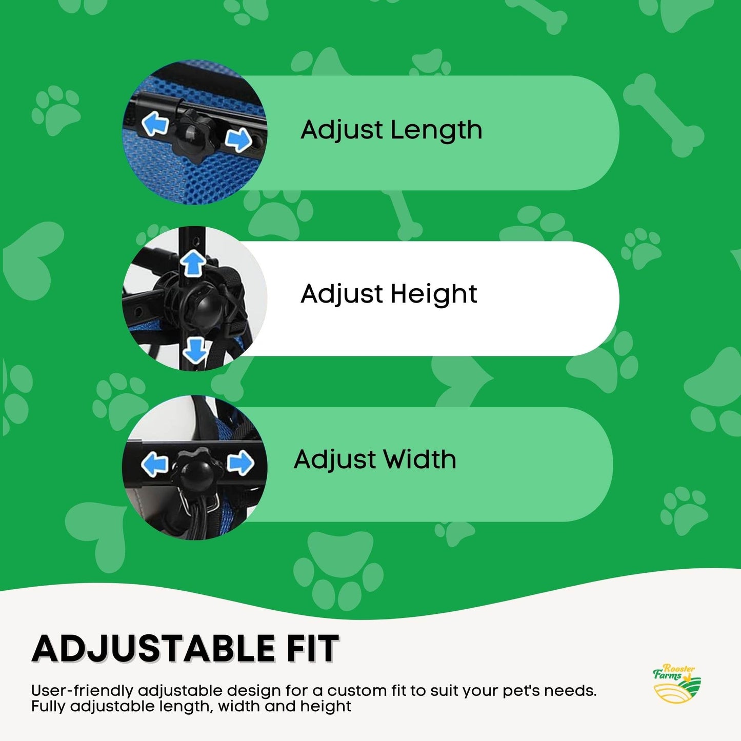 Rooster Farms Little Dog Wheelchair Medium Harness - Adjustable Back Leg Aid-3