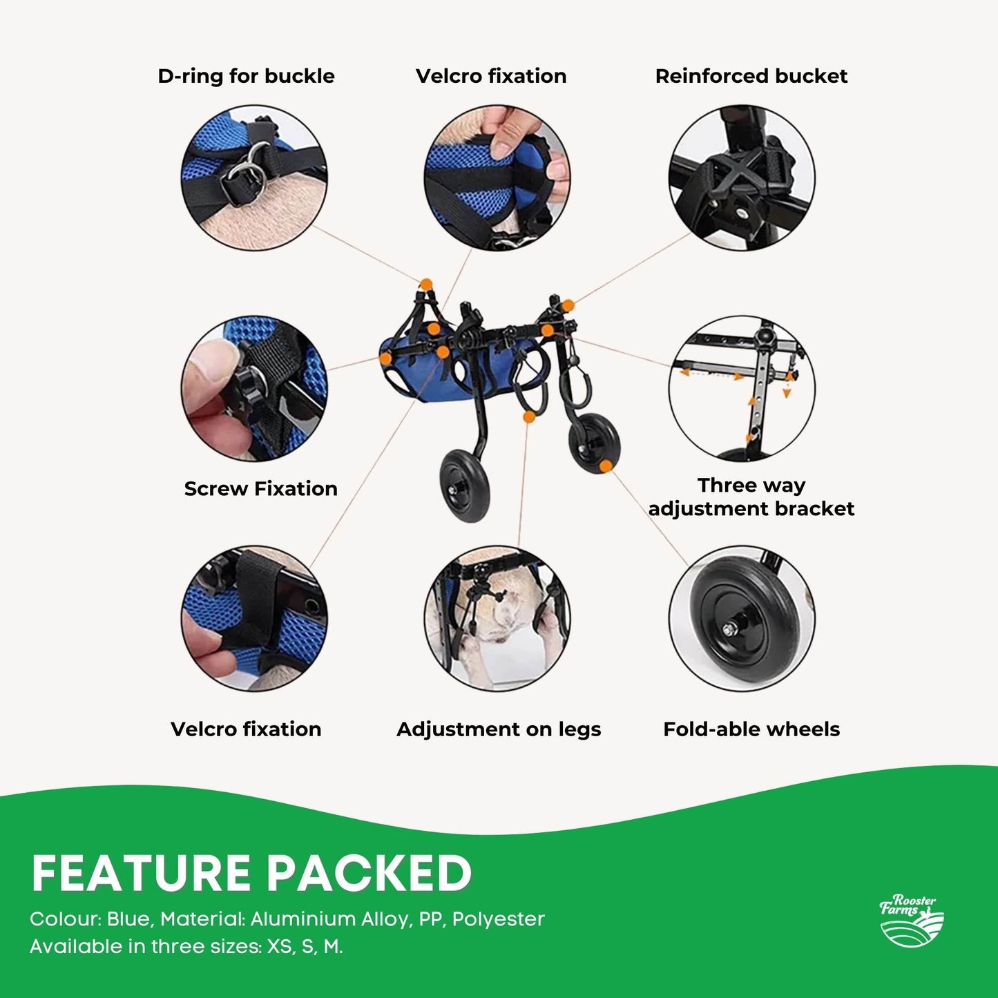 Rooster Farms Little Dog Wheelchair XS Harness - Adjustable Back Leg Aid-4